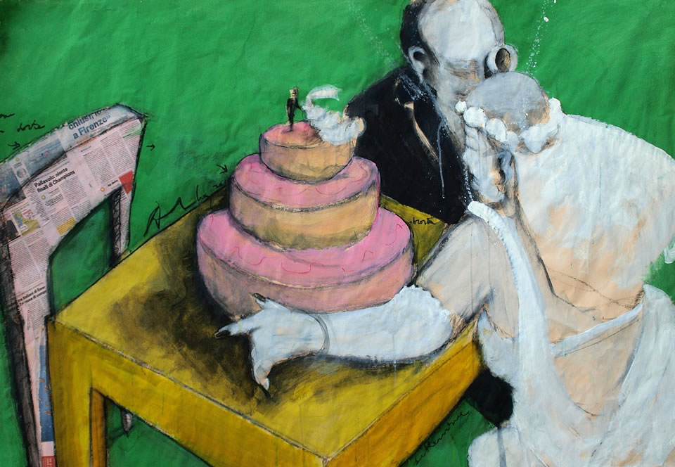 W LA SPOSA! La torta. 150 x 100 Carboncino e Acrilico su carta. 2014